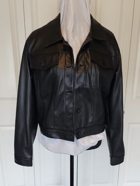 Joe's Jeans Black Faux Leather Trucker Jacket